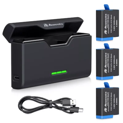 Battery 3-Pack(2250mAh)+3-Channel USB Quick Charger for Gopro Hero 9 10 11 12